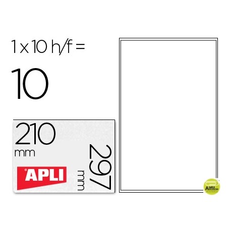 ETIQUETAS ADHESIVAS APLI TRANSPARENTES POLIESTER PARA IMPRESORA INK-JET 210X297 MM PRESENTADAS EN CA