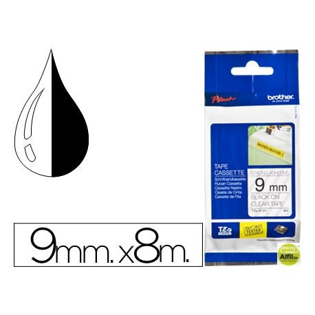 CINTA BROTHER TZE-S121 TRANSPARENTE-NEGRO 9MM LONGITUD 8 MT SUPERADHESIVA