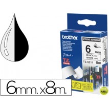 CINTA BROTHER TZ-S211 BLANCO-NEGRO 6MM LONGITUD 8 MT SUPERADHESIVA