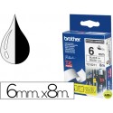 CINTA BROTHER TZ-S211 BLANCO-NEGRO 6MM LONGITUD 8 MT SUPERADHESIVA