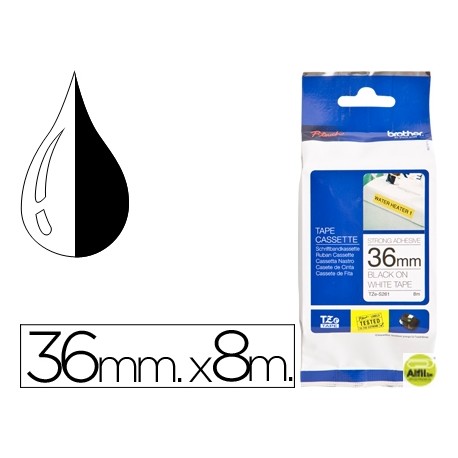 CINTA BROTHER TZE-S261 BLANCO-NEGRO 36MM LONGITUD 8 MT SUPERADHESIVA