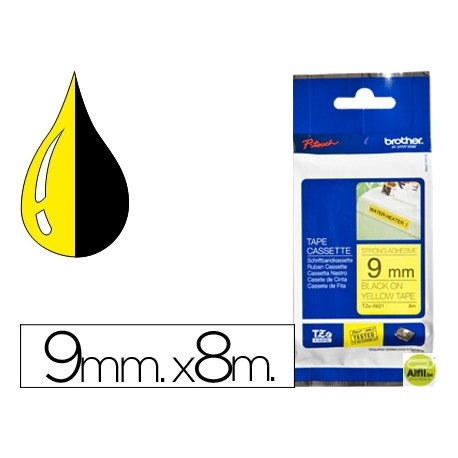 CINTA BROTHER TZE-S621 AMARILLO-NEGRO 9MM LONGITUD 8 MT SUPERADHESIVA