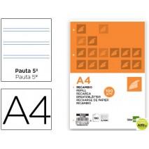 RECAMBIO LIDERPAPEL A4 100 HOJAS 100G/M2 PAUTA 5Ë 2.5MM CON MARGEN 4 TALADROS