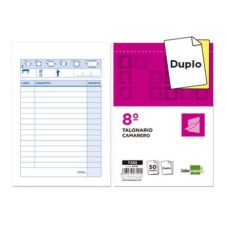 TALONARIO LIDERPAPEL CAMARERO 8Ì ORIGINAL Y COPIA T280