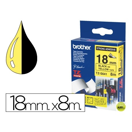 CINTA BROTHER TZ-S641 AMARILLO-NEGRO 18MM LONGITUD 8 MT SUPERADHESIVA