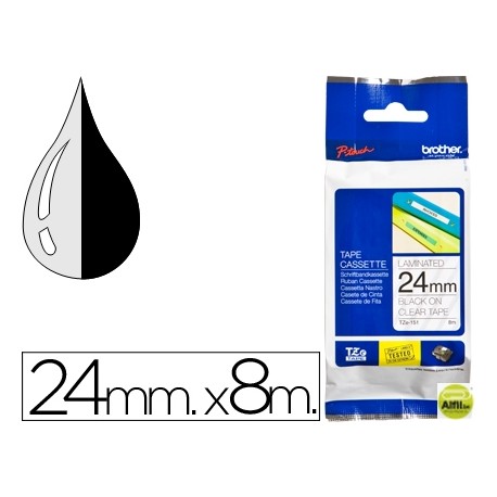 CINTA BROTHER TZE-151 TRANSPARENTE -NEGRO 24MM LONGITUD 8 MT