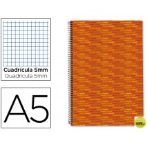 BLOC ESPIRAL LIDERPAPEL A5 MICRO MULTILIDER TAPA FORRADA 140H 70G CUADRO 5MM 5 BANDAS 6 TALADROS. NA