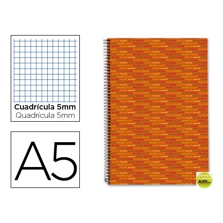 BLOC ESPIRAL LIDERPAPEL A5 MICRO MULTILIDER TAPA FORRADA 140H 70G CUADRO 5MM 5 BANDAS 6 TALADROS. NA