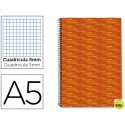 BLOC ESPIRAL LIDERPAPEL A5 MICRO MULTILIDER TAPA FORRADA 140H 70G CUADRO 5MM 5 BANDAS 6 TALADROS. NA
