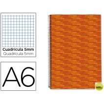 BLOC ESPIRAL LIDERPAPEL A6 MICRO MULTILIDER TAPA FORRADA 140H 70G CUADRO 5MM 5 BANDAS. NARANJA
