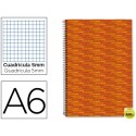 BLOC ESPIRAL LIDERPAPEL A6 MICRO MULTILIDER TAPA FORRADA 140H 70G CUADRO 5MM 5 BANDAS. NARANJA