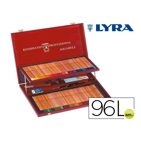 LAPICES DE COLORES LYRA REMBRANDT ACUARELABLE 96 COLORES ESTUCHE MADERA+LAPIZ NEGRO+CUCHILLA+TABLA