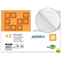 PAPEL DIBUJO LIDERPAPEL 297X420MM 300G/M2 ACUARELA PACK DE 6