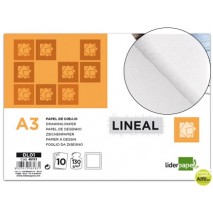 PAPEL DIBUJO LIDERPAPEL LINEAL297X420MM 130G/M2 CON RECUADRO PACK DE 10