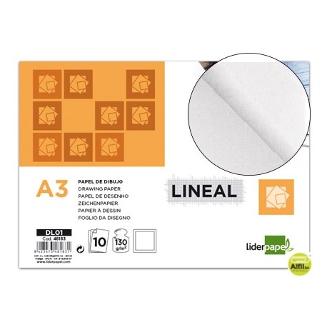 PAPEL DIBUJO LIDERPAPEL LINEAL297X420MM 130G/M2 CON RECUADRO PACK DE 10