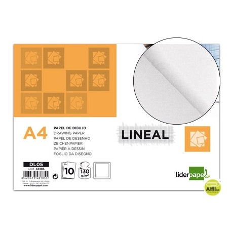 PAPEL DIBUJO LIDERPAPEL LINEAL210X297MM 130G/M2 CON RECUADRO PACK DE 10