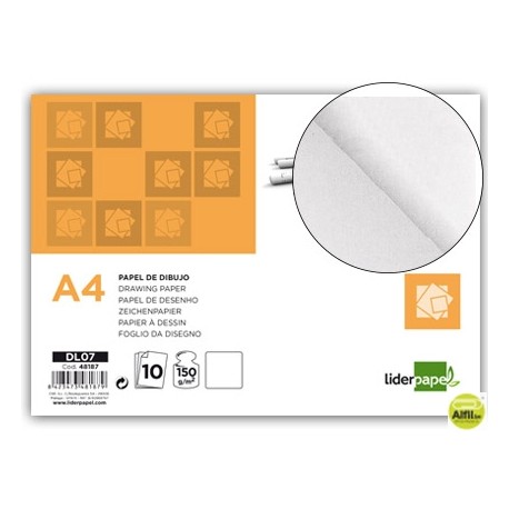 PAPEL DIBUJO LIDERPAPEL 210X297MM 150G/M2 SIN RECUADRO PACK DE 10