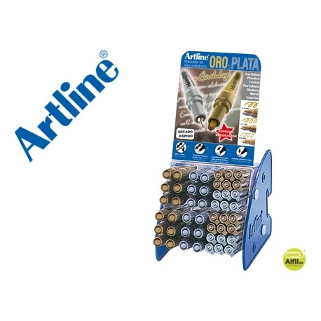 ROTULADOR ARTLINE MARCADOR PERMANENTE TINTA METALICA GAMA ORO Y PLATA EK-900-999 EXPOSITOR DE 48 UNI