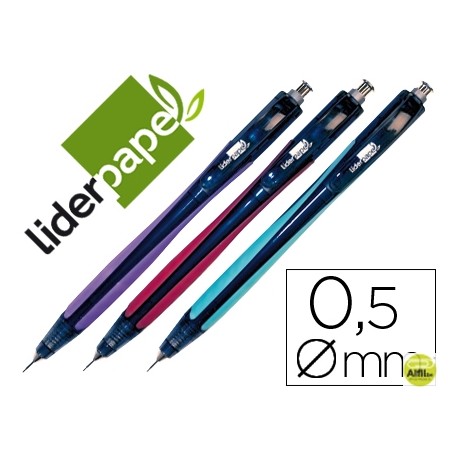 PORTAMINAS LIDERPAPEL 0.5 MM CON PUNTA RETRACTIL Y SUJECIONDE CAUCHO COLORES SURTIDOS