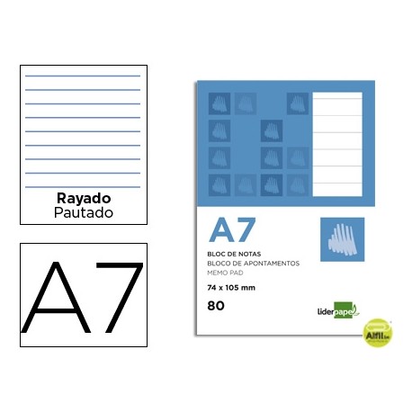BLOC NOTAS LIDERPAPEL HORIZONTAL A7 80 HOJAS 60G/M2 PERFORADO