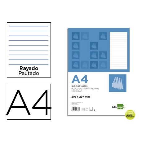BLOC NOTAS LIDERPAPEL HORIZONTAL A4 80 HOJAS 60G/M2 PERFORADO