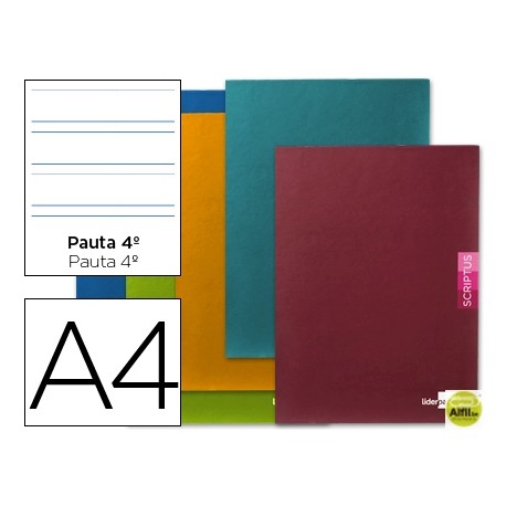 LIBRETA LIDERPAPEL SCRIPTUS A4 48 HOJAS 90G/M2 PAUTA 4Ë 3.5MM CON MARGEN
