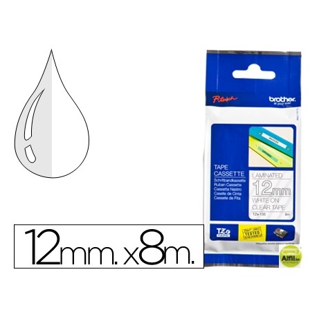 CINTA BROTHER TZE-135 TRANSPARENTE-BLANCO 12MM LONGITUD 8 MT