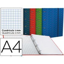 CARPETA CON RECAMBIO LIDERPAPEL A4 CUADRO 5MM FORRADA 4 ANILLAS 20MM