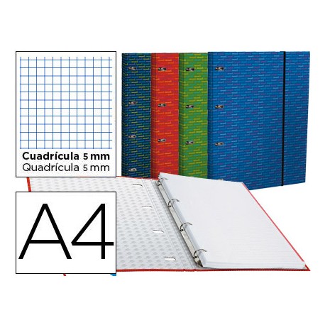 CARPETA CON RECAMBIO LIDERPAPEL A4 CUADRO 5MM FORRADA 4 ANILLAS 20MM