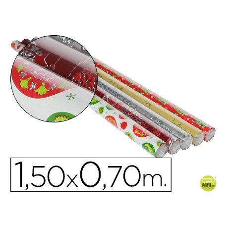 PAPEL FANTASIA NAVIDAD HOLOGRAFICO ROLLO DE 1,50X0,70 MT SURTIDOS