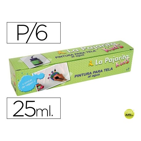 PINTURA PARA TELA LA PAJARITA -SET DE 6 COLORES SURTIDOS+ PINCEL