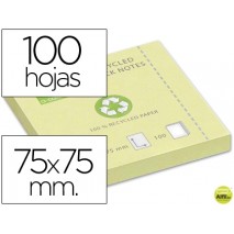BLOC DE NOTAS ADHESIVAS QUITA Y PON Q-CONNECT 75X75 MM PAPEL RECICLADO AMARILLO
