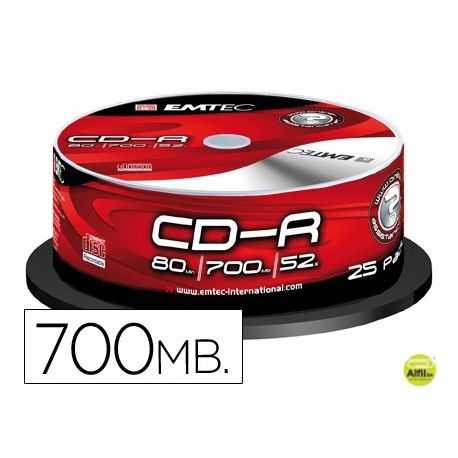 CD-R EMTEC CAPACIDAD 700MB DURACION 80MIN VELOCIDAD 52X BOTE 25 UNIDADES