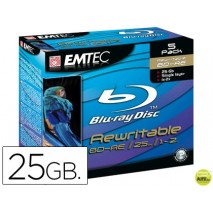 DVD BD-RE EMTEC CAPACIDAD 25GB VELOCIDAD 2X BLUE RAY REGRABABLE CAJA -5 UNIDADES-