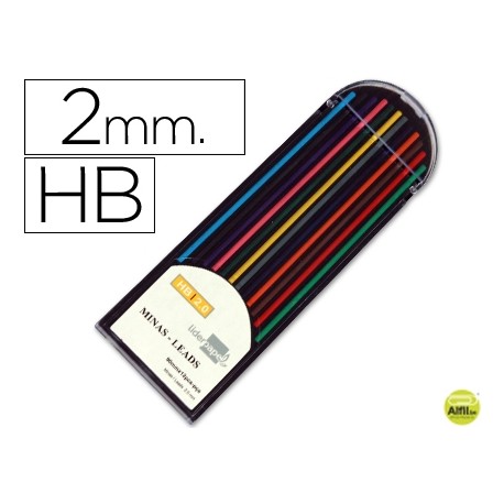 MINAS LIDERPAPEL COLORES SURTIDOS DE 2 MM -ESTUCHE DE 12 MINAS