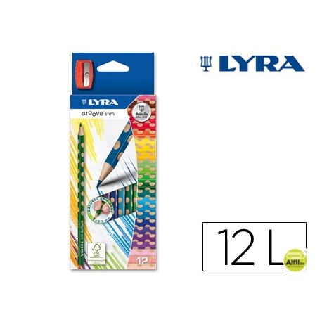 LAPICES DE COLORES LYRA GROOVE SLIM TRIANGULAR MINAS DE 3,3 MM CAJA DE 12 COLORES + SACAPUNTAS