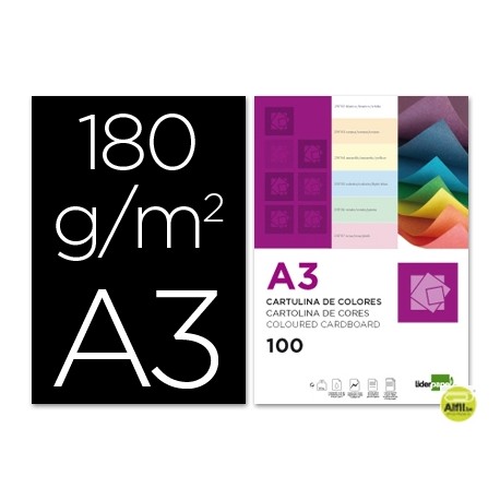 CARTULINA LIDERPAPEL A3 180G/M2 NEGRO