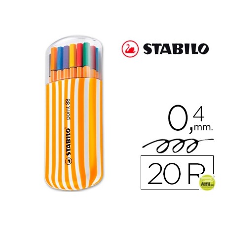 ROTULADOR STABILO PUNTA DE FIBRA POINT 88 ZEBRUI ESTUCHE DE 20 ROTULADORES SURTIDOS