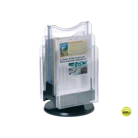 EXPOSITOR GIRATORIO FORMATO DIN A4 TRANSPARENTE 6 COMPARTIMENTOS DOBLE CARA 275X465 MM