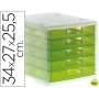 FICHERO CAJONES DE SOBREMESA LIDERPAPEL 340X270X255 MM APILABLES 5 CAJONES VERDE KIWI TRANSLUCIDO