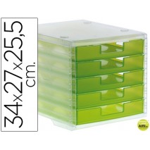FICHERO CAJONES DE SOBREMESA LIDERPAPEL 340X270X255 MM APILABLES 5 CAJONES VERDE KIWI TRANSLUCIDO