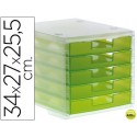 FICHERO CAJONES DE SOBREMESA LIDERPAPEL 340X270X255 MM APILABLES 5 CAJONES VERDE KIWI TRANSLUCIDO