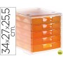 FICHERO CAJONES DE SOBREMESA LIDERPAPEL 340X270X255 MM APILABLES 5 CAJONES NARANJA MANDARINA TRANSLU