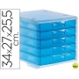 FICHERO CAJONES DE SOBREMESA LIDERPAPEL 340X270X255 MM APILABLES 5 CAJONES AZUL MAR TRANSLUCIDO