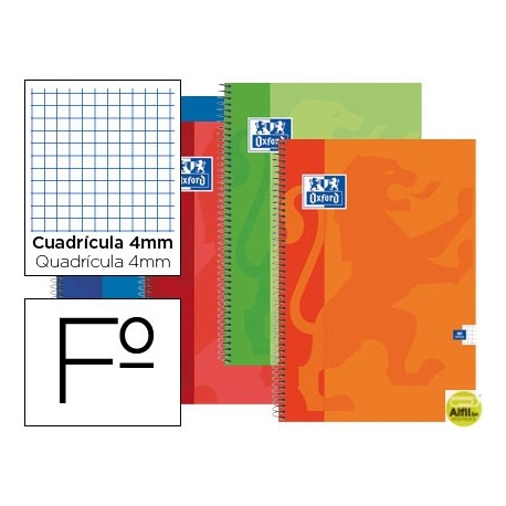 BLOC ESPIRAL OXFORD TAPA EXTRADURA FOLIO 80 HOJAS CUADROS 4 MM