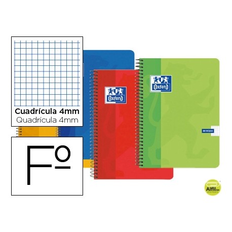 BLOC ESPIRAL OXFORD CARTONCILLO FOLIO 80 HOJAS CUADROS 4 MM