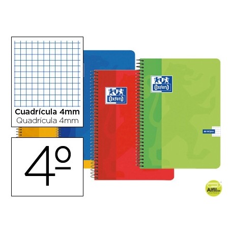 BLOC ESPIRAL OXFORD CARTONCILLO CUARTO 80 HOJAS CUADROS 4 MM