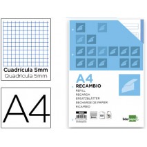 RECAMBIO LIDERPAPEL A4 120 HOJAS 70G/M2 CUADRO 5MM SIN MARGEN 4 TALADROS BANDAS DE 5 COLORES