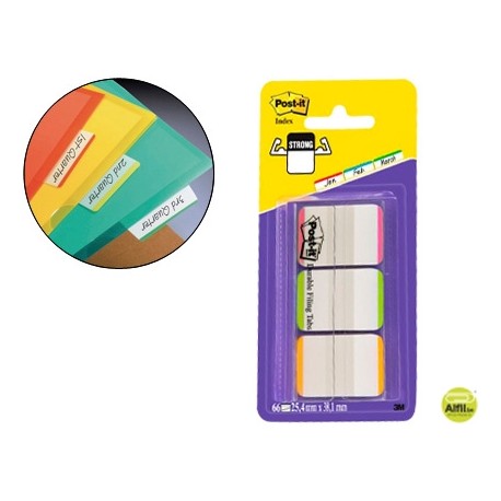 BANDERITA SEPARADORES RIGIDAS DISPENSADOR 3 COLORES POST-IT INDEX 686L-PGO CON BANDA BLANCA PARA ESC