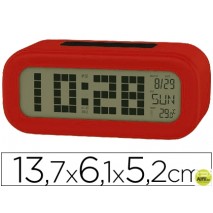 RELOJ DESPERTADOR CON PANTALLA RETROILUMINADA CALENDARIO Y TEMPERATURA COLOR ROJO